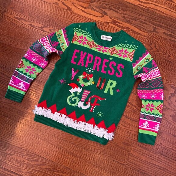 Christmas Express Your Elf Campy Women's Christmas Crewneck Sweater Size Large - Picture 9 of 13